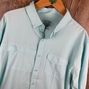 Huk Tide Point Long Sleeve Button Up Shirt Aqua Blue Mens Medium Vented Pockets